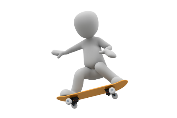 3D Figur auf einem Skateboard