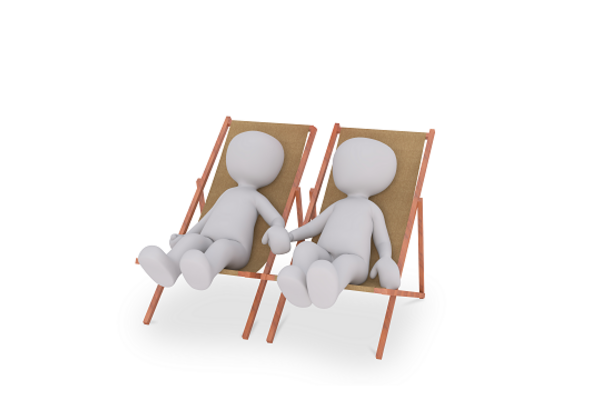 zwei 3D Figuren im Liegestuhl