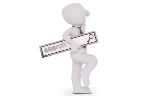 Ein 3D Männchen hält ein Schild mit der Aufschrift Search