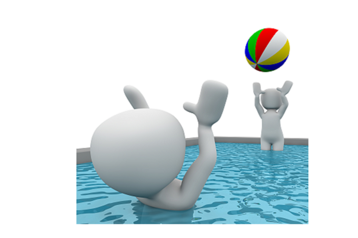 3D- Figuren mit Ball im Wasser