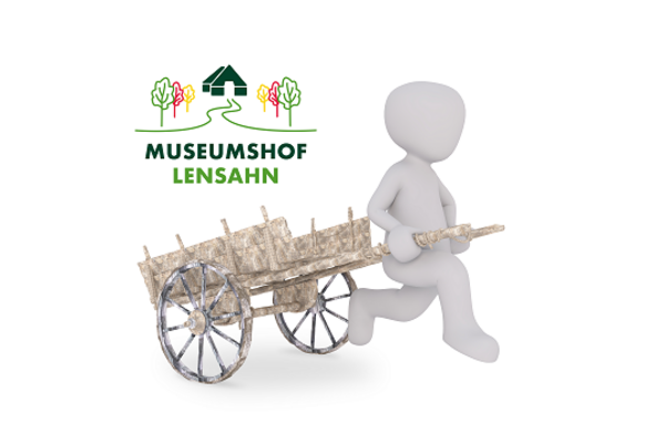3D Figur mit einem Karren und dem Logo vom Museumshof